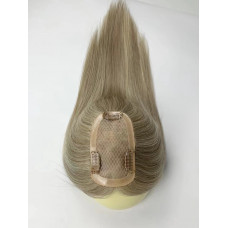 RAW Virgin Hair Mono Topper Highlight Blonde Human Hair Piece Toupee with Clips 